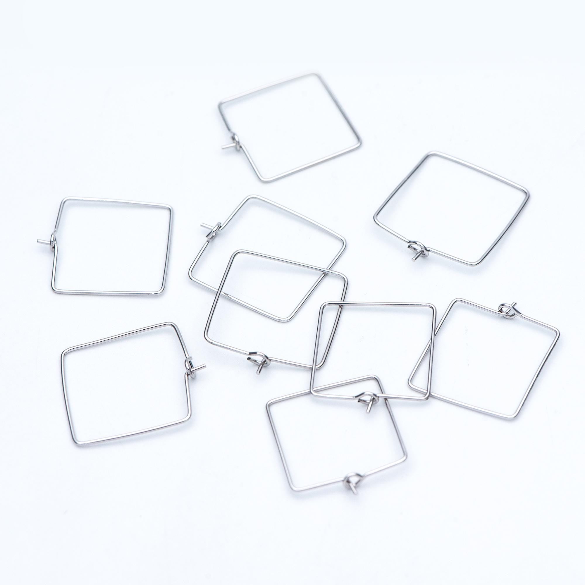 10pcs Gold/ Silver Tone Square Earring Hoops, 22mm Geometric Ear Wire Charm Pendants, Threader Earring Components (GB-702)